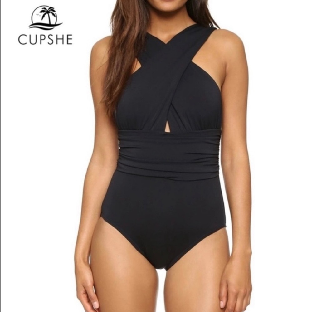 Cupshe black one piece medium bathing suit